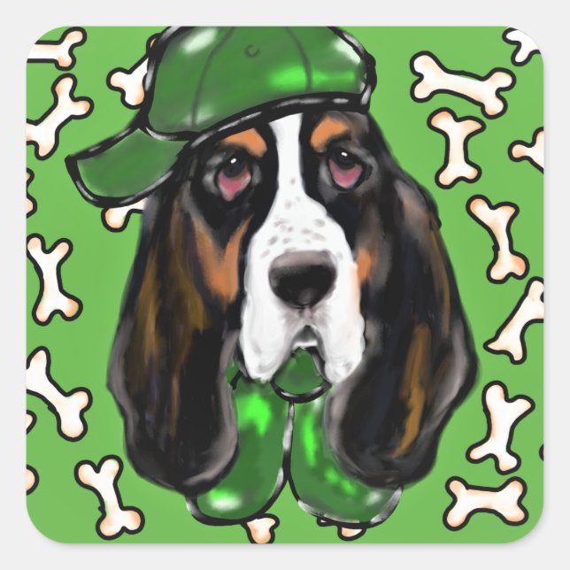 Adesivo Quadrado Basset Hound (Frente)