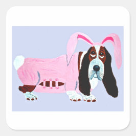 Adesivo Quadrado Basset Hound In Pink Bunny Suit