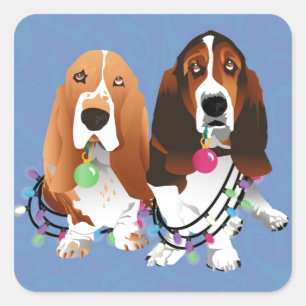 Adesivo Quadrado Basset Hound Peace Love Joy Design de Natal