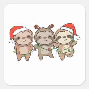 Adesivo Quadrado Bastante Natal Animais de Natal Bons Sloth