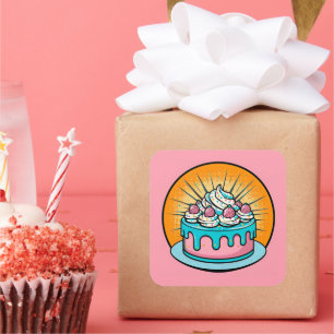 Adesivo Quadrado Bastões de Pop de Bolo de Aniversário
