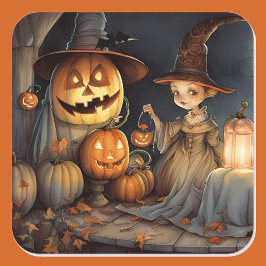 Adesivo Quadrado Bat de Halloween da Bruxa Bonita