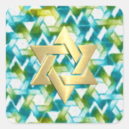 Adesivo Quadrado Bat Mitzvah Aqua Turquoise Green Star Damask