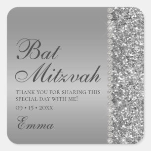 Adesivo Quadrado Bat Mitzvah Brilho Prata