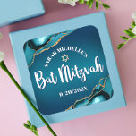 Adesivo Quadrado Bat Mitzvah Negrito Turquesa Dourado Ágata Ombre S<br><div class="desc">Orgulhe-se, regozije-se e mostre esse marco da sua Bat Mitzvah favorita! Use esse adesivo legal, único, moderno e personalizado para adicionar ao seu dia especial. Grafia em caligrafia branca, tipografia sans serif branca em negrito e uma Estrela de Davi em dourado falso sobre um fundo ombre de azul-turquesa profundo com...</div>