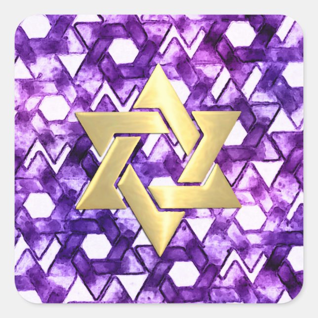 Adesivo Quadrado Bat Mitzvah Purple Tones Star Damask (Frente)