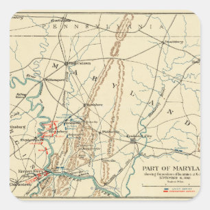 Adesivo Quadrado Batalha de Antietam - mapa panorâmico 7 da guerra