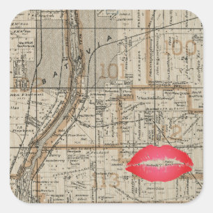 Adesivo Quadrado Batavia Illinois Plat Map 1870 Fox River Valley