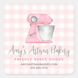 Adesivo Quadrado Batedeira de Cozinha Rosa Bege Xadrez Plaid Padari