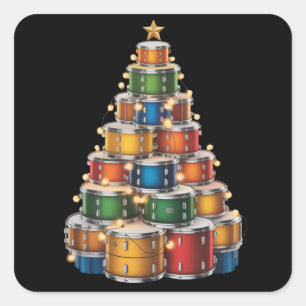 Adesivo Quadrado Baterista da Árvore de Natal Drumms Xmas Christmas