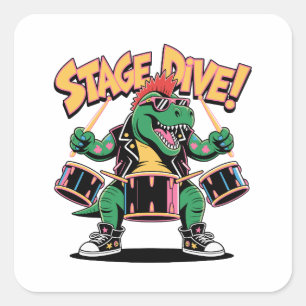 Adesivo Quadrado Baterista de Dinossauro T-Rex de Punk Rock - Músic