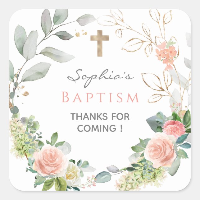 Adesivo Quadrado Batidas de Favor do Batismo das Rosas Rosa Escamot (Frente)