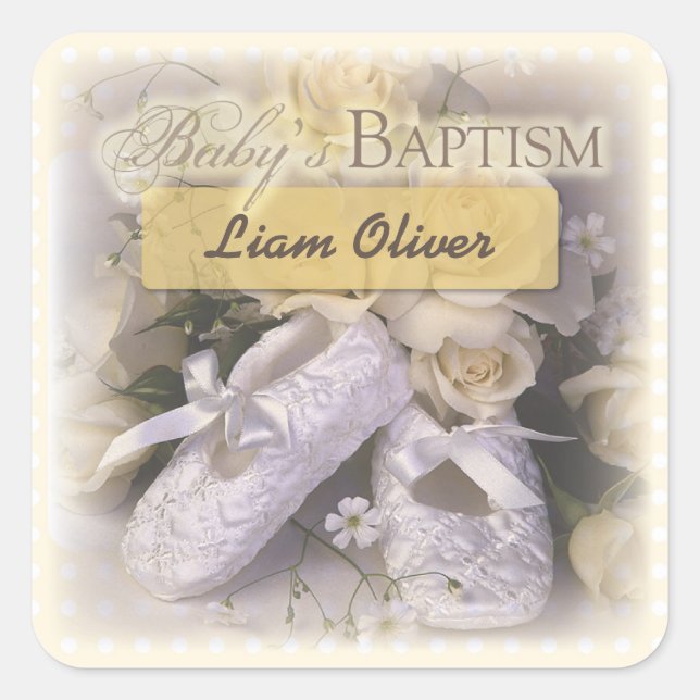 Adesivo Quadrado Batismo do bebê neutro, nome personalizável, Liam (Frente)