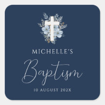 batismo floral azul marinho de aquarela