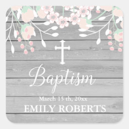 Adesivo Quadrado Batismo floral da madeira de cinza russa