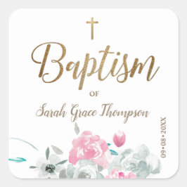Adesivo Quadrado Batismo floral personalizado