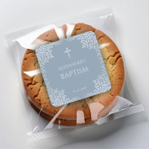 Batismo Menino Azul Desbotado Elegante Folhas de P