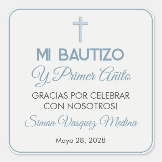 Adesivo Quadrado Batismo minimalista simples e primeiro aniversário