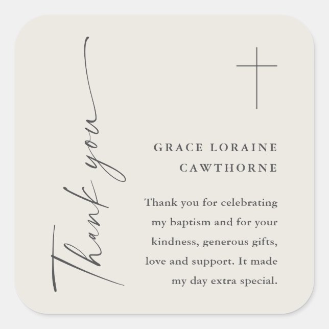 Adesivo Quadrado Batismo Neutro por Sexo Elegante Moderno (Frente)