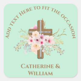Adesivo Quadrado Batismo Personalizado e Cruz Floral de Natal