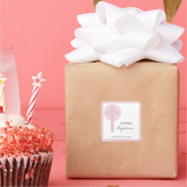 Adesivo Quadrado Batismo rosa de cadela personalizado