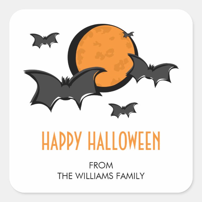 Adesivo Quadrado Bats and Moon Halloween Square Sticker (Frente)
