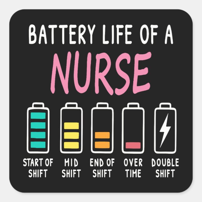Adesivo Quadrado Battery life of a nurse humor chart (Frente)