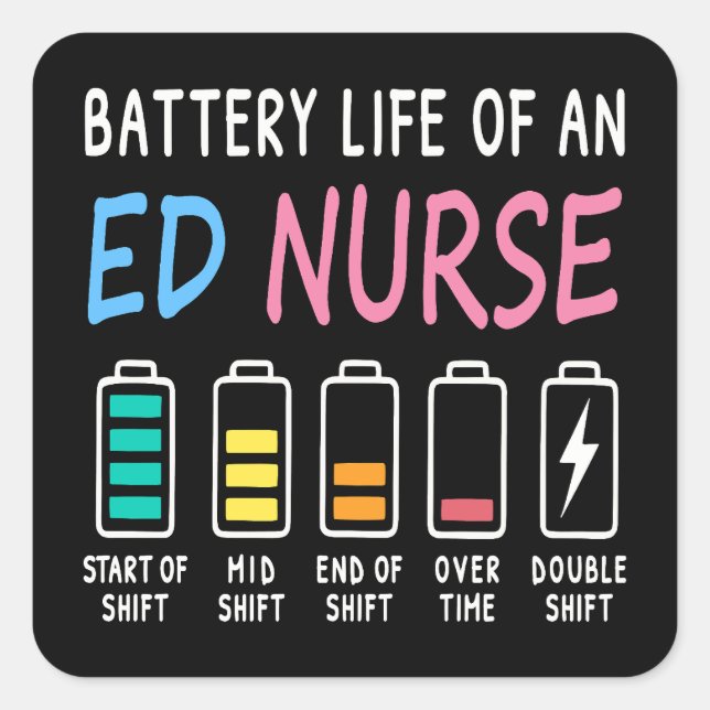 Adesivo Quadrado Battery life of an ED nurse levels humor (Frente)