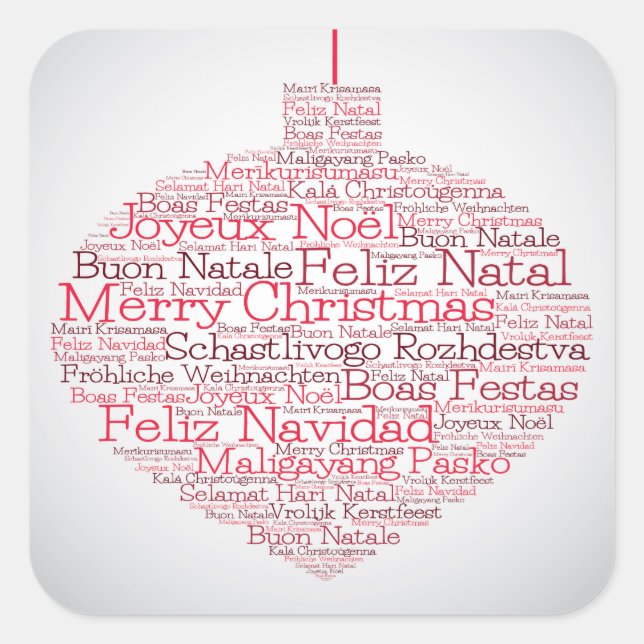 Adesivo Quadrado Bauble feito de palavras "Feliz Natal" (Frente)