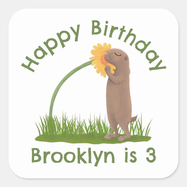 Adesivo Quadrado BD de cãozinho da pradaria (Frente)