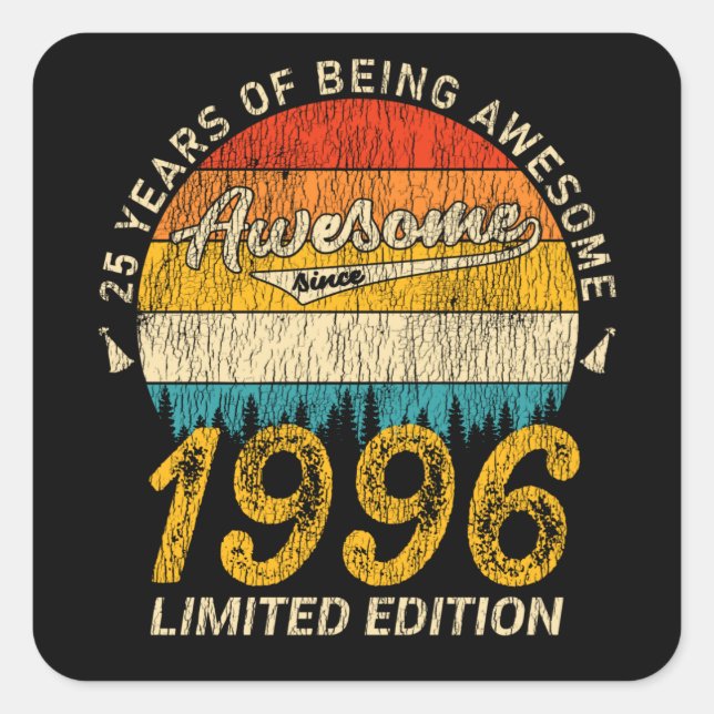 Adesivo Quadrado Bday de 29 anos Retro Incrível 29º presente de ani (Frente)