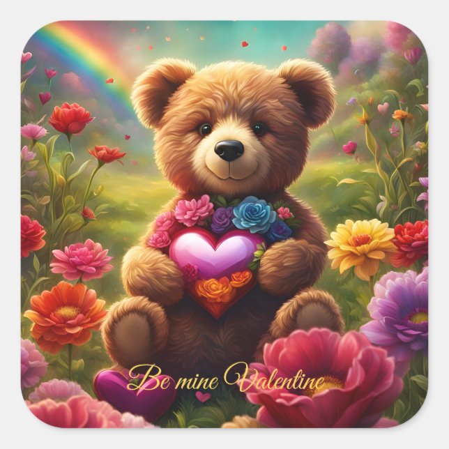 Adesivo Quadrado Be mine Valentine Teddy 1 (Frente)