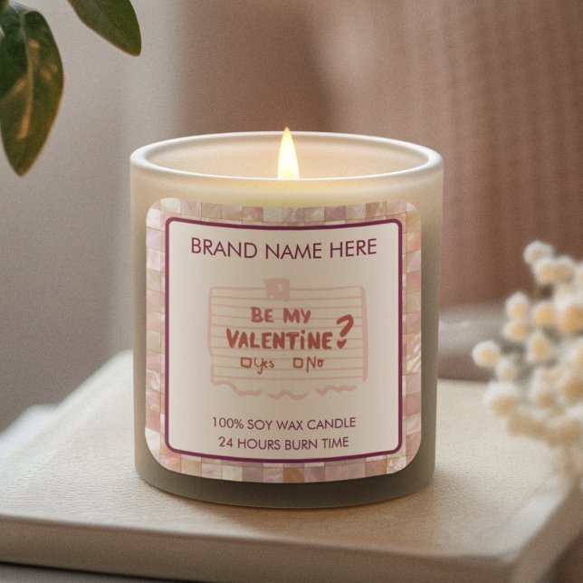 Adesivo Quadrado Be My Valentine Custom Pink Candle Labels  (Criador carregado)