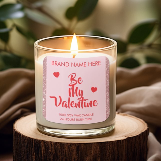 Adesivo Quadrado Be My Valentine Custom Pink Candle Labels  (Criador carregado)