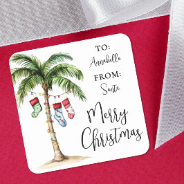 Adesivo Quadrado Beach Christmas Gift Tag Sticker