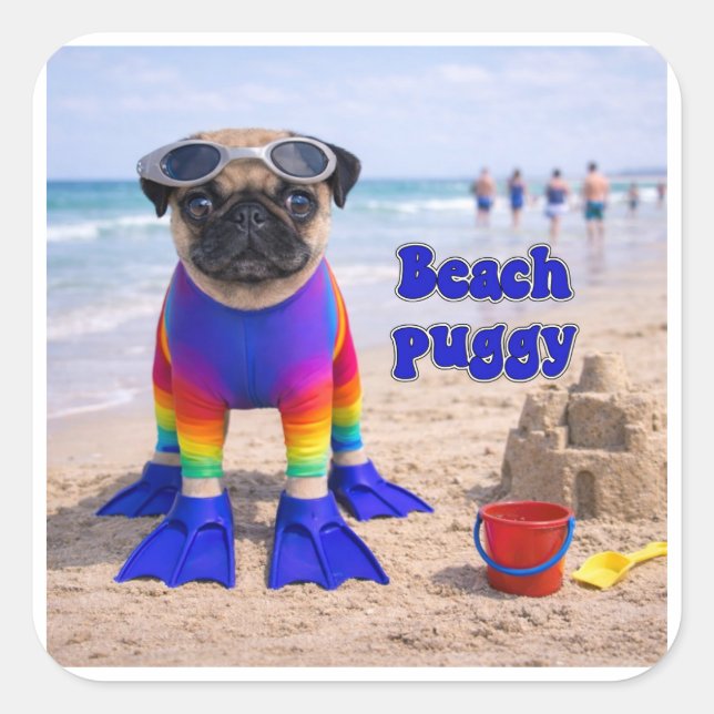 Adesivo Quadrado Beach Puggy (Frente)