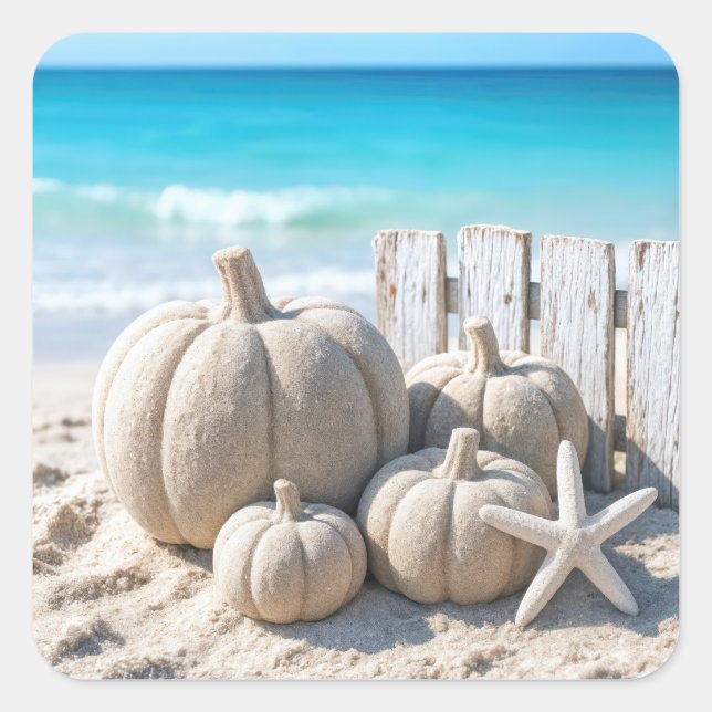 Adesivo Quadrado Beach Sand Pumpkins and Starfish (Frente)