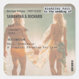 Adesivo Quadrado Beach Wedding Boarding Pass Romantic Beach
