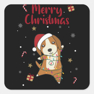 Adesivo Quadrado Beagle Felry Natal Animais de inverno Cão