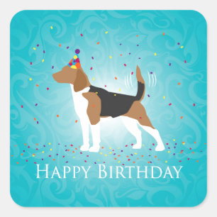 Adesivo Quadrado Beagle Happy Birthday Design