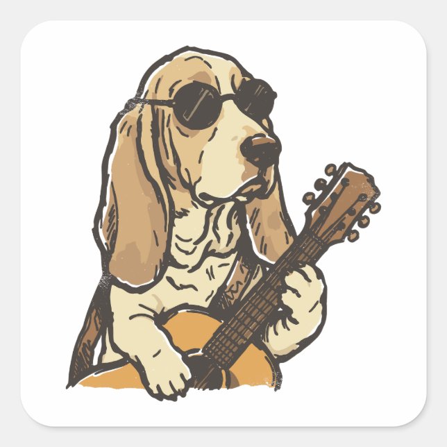 Adesivo Quadrado Beagle Hippie Tocando Violão  (Frente)