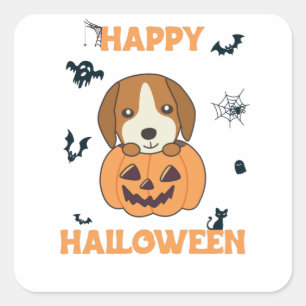 Adesivo Quadrado Beagle In Pumpkin Sweet Dogs Happy Halloween