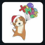 Adesivo Quadrado Beagle Merry Christmas Animal Cog<br><div class="desc">O cachorro beagle de Natal com balões de Natal. Animais engraçados com presentes e neve até as férias. Também é engraçado para o Natal em julho. Os cães são animais doces e perfeitos para o Natal.</div>