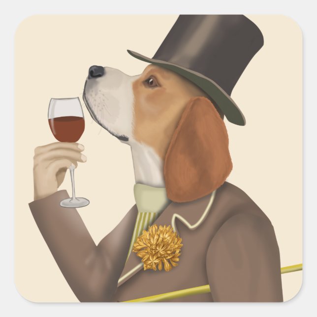 Adesivo Quadrado Beagle Wine Snob (Frente)