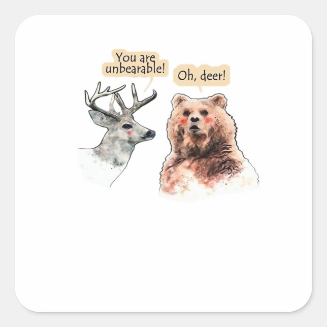 Adesivo Quadrado Bear And Deer Conversation Funny Wildlife Design  (Frente)