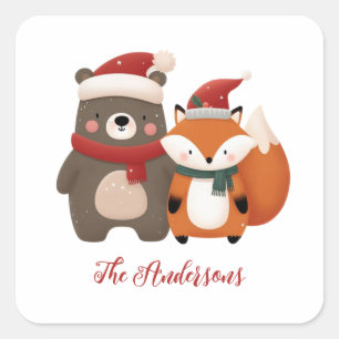 Adesivo Quadrado Bear e Raposa Cubra de Natal/Inverno
