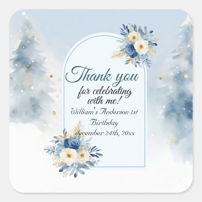 Adesivo Quadrado Bear Natal Um Primeiro Aniversário Inverno (Frente)