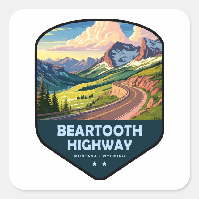Adesivo Quadrado Beartooth Highway Montana Wyoming Shield (Frente)