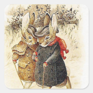 Adesivo Quadrado Beatrix Potter - Marcha de inverno de Peter Rabbit