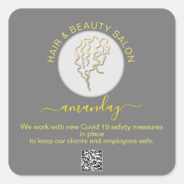 Adesivo Quadrado Beauon Salon Hair Covid Reabra Logotipo Cabelo QR 